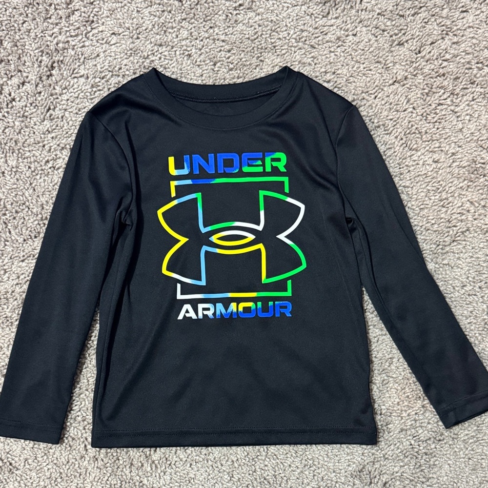 Boy’s Under Armour Black Long Sleeve Tee with Colorful Logo